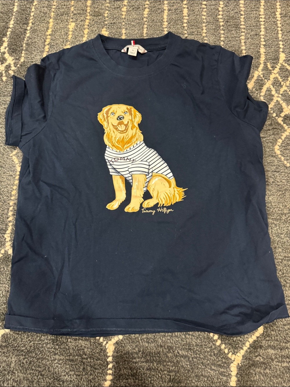 Tommy Hilfiger Navy Tee with Golden Retriever Illustration